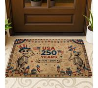 Paillasson squelette - Drapeau vintage festif - Cupcake - Jour de l'indépendance - Rouge - Antidérapant - Décoration d'intérieur pour entrée, extérieur, porche, balcon - 73,6 x 43,2 cm