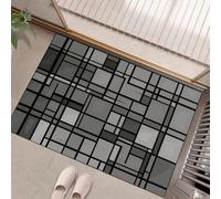 Paillasson Structure de Grille de Blocs - 45 x 75 cm - avec Dos en TRP antidérapant - Tapis d'entrée - Résumé Moderne - Lavable - pour l'intérieur et l'extérieur - Gris