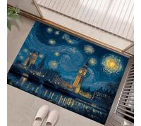 Paillasson Style d'art Abstrait Big Ben et Le Pont de Londres, paillasson écoratif de 40 x 60 cm, Tapis de extérieur antidérapant, Tapis 'entrée Lavable,Bleu foncé