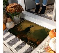 Paillasson sur le thème d'Halloween, motif sorcière noire pour décoration d'intérieur et d'extérieur en caoutchouc, imperméable, antidérapant, facile à nettoyer, 73,6 x 43,2 cm