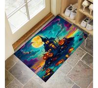 Paillasson, Tapis de Sol Dessin Animé d'halloween Antidérapant Lavable en Machine, Tapis d'Entrée L'Île La Maison des Tortues Fantômes Absorbantes pour Entrée, Porte et Couloir, Vert, 50 x 80 cm