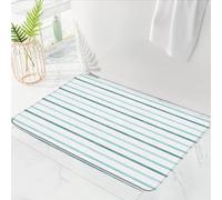 Paillasson Teal Striped Modern Abstract Geometric Stripes Blue Teal White Simple Minimalist Tapis D'Entrée Facile À Nettoyer Paillassons Absorbant Paillassons Interieur 40X60 CM