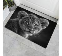 Paillasson Tigre Mignon - 45 x 75 cm - avec Dos en TRP antidérapant - Tapis d'entrée - Portraits d'animaux - Lavable - pour l'intérieur et l'extérieur - Noir et Blanc