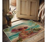 Paillasson tortue tropicale, grand-mère et tortue colorée, décoration intérieure et extérieure, antidérapant, imperméable, absorbant la poussière, facile à nettoyer, 73,7 x 43,2 cm