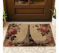 Paillasson tour de Paris - Paillasson vintage rose pour intérieur et extérieur, décoration française, en caoutchouc imperméable, antidérapant, absorbant la poussière, facile à nettoyer, 73,6 x 43,2 cm