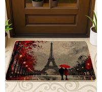 Paillasson tour de paris, parapluie impressionniste romantique et feuilles d'automne en caoutchouc antidérapant pour sol, décoration extérieure pour porte d'entrée, terrasse, 73,6 x 43,2 cm