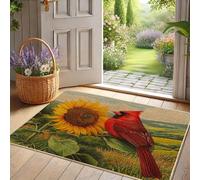 Paillasson tournesol cardinal, oiseau jaune et floral, pour extérieur et intérieur, décoration saisonnière du printemps, style rustique confortable, tapis de sol antidérapant et imperméable, facile