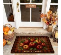 Paillasson traditionnel rustique à carreaux d'automne - Lavable - Profil bas - Décoration extérieure pour porte d'entrée, terrasse - 73,6 x 43,2 cm
