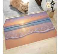 Paillasson Tropical Côtier, 80x120cm, lavable en machine, Paillasson Vagues Plage Coucher De Soleil, antidérapant, tapis d'entrée Anti-poussière pour couloir, cuisine, porte d'entrée, Or Des Sables
