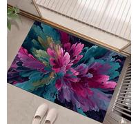 Paillasson Turquoise Dahlia Abstrait 50X80Cm, Motif Peinture L'Huile L'Encre Éclaboussée, Tapis De Sol Décoratif Pour La Maison, Dos Antidérapant Lavable De L'Eau Pour Décoration D'Entrée Intérieure