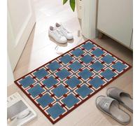 Paillasson ultra fin de 0,6 cm pour entrée intérieure, résistant à la décoloration, absorbant, attrape la saleté à profil bas, 76,2 x 43,2 cm, bleu marine à carreaux