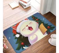 Paillasson Un Chat Mignon Chante des Chants De Noël, Durable Tapi Salle De Bain Lavable Tapis De Bienvenue 40X60Cm pour Chambre Entrée Extérieur