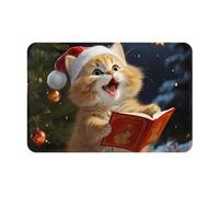 Paillasson Un Chat Mignon Chante des Chants De Noël, Lavable Tapi Entrée Durable Tapis Bains 40X60Cm pour Cuisine Extérieur Entrée