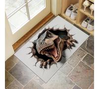 Paillasson Un Tyrannosaure Rex Défonce Un Mur, Art Des Illusions D'Optique 3D Tapis Entree Interieur Antidérapant Lavable 45 x 75 cm Paillasson Chambre Interieur Bureau Cuisine Poil Ras Decor Chambrel