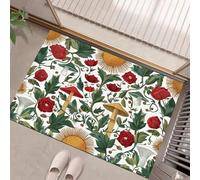 Paillasson Vert Foncé Champignons Roses Plantes Art Nouveau Tapis De Porte Résistant Doux À Poil Ras Paillasson Interieur Facile Nettoyer Tapis D'Entrée pour Salon Couloir 80X120Cm