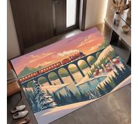 Paillasson Village Rétro pour une Entrée Propre toute l’Année, 90 x 150 cm | Tapis de Porte Paysages Montagne Enneigés Hiver, Retient Poussière, Humidité et Saletés, Antidérapant et Facile à Nettoyer