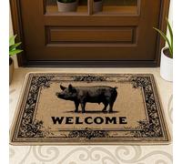 Paillasson vintage cochon « Welcome », tapis d'entrée rustique noir pour extérieur et intérieur, décoration de ferme, en caoutchouc imperméable, antidérapant, absorbant la poussière, facile à nettoyer