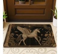 Paillasson vintage en forme de cheval ailé, motif pégase noir, pour entrée intérieure et extérieure, décoration d'intérieur rustique, antidérapant, résistant à l'eau, facile d'entretien, 73,6 x 43,2