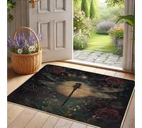 Paillasson vintage en forme de libellule verte pour extérieur et intérieur, décoration printanière, en caoutchouc imperméable, antidérapant, absorbant la poussière, facile à nettoyer, 73,6 x 43,2 cm