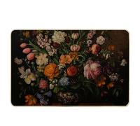 Paillasson vintage floral élégant de luxe victorien botanique shabby shabby peinture à l'huile noir lin caoutchouc décorations intérieures patio sol piège la saleté entrée maison camping piscine tapis
