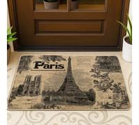 Paillasson vintage Paris noir et blanc, pour entrée extérieure et intérieure, décoration rustique, en caoutchouc imperméable, antidérapant, absorbant la poussière, facile à nettoyer, 73,6 x 43,2 cm