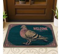 Paillasson vintage pigeon bleu sarcelle pour entrée extérieure et intérieure, décoration rustique, en caoutchouc imperméable, antidérapant, absorbant la poussière, facile d'entretien, 73,6 x 43,2 cm