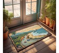 Paillasson vintage pour entrée avant sur la côte du Pacifique sur l'autoroute Road Trip Adventure pour hommes Tapis de décoration grotte pour dormir sur le sol (50 x 80 cm)
