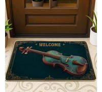 Paillasson vintage pour violon bleu sarcelle, pour entrée intérieure et extérieure, élégant en caoutchouc antidérapant, absorbant la poussière, facile à nettoyer, 73,6 x 43,2 cm