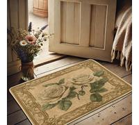 Paillasson vintage rose beige à motif floral pour intérieur et extérieur, décoration d'entrée pour printemps, style naturel, antidérapant, absorbant la poussière, facile à nettoyer, 73,6 x 43,2 cm