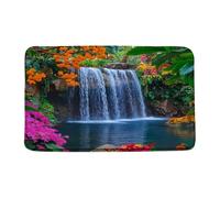 Paillasson Waterfall Tropical Tree Pink Flowers Rain Natural Scenery Paillassons Interieur Antidérapant Tapis D'Entrée Facile À Nettoyer Tapis De Porte pour Couloir Cour Balcon 40X60 CM