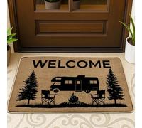 Paillasson « Welcome Camping » noir pour camping-car et arbres, entrée extérieure et intérieure, décoration rustique, respectueux de l'environnement, antidérapant, absorbant la poussière, facile à