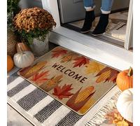Paillasson Welcome Fall - Maïs et feuilles colorées - Décoration extérieure et intérieure - Antidérapant - Résistant à l'eau - Facile à nettoyer - 73,7 x 43,2 cm
