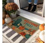 Paillasson Welcome Fall pour chaise Adirondack bleu sarcelle, décoration d'entrée extérieure et intérieure, en caoutchouc imperméable, antidérapant, absorbant la poussière, facile à nettoyer, 73,6 x