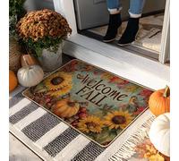 Paillasson Welcome Fall - Tournesol et citrouille - Décoration extérieure et intérieure - En caoutchouc - Imperméable - Antidérapant - Absorbant la poussière - Facile à nettoyer - 73,7 x 43,2 cm