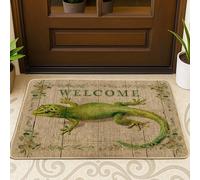 Paillasson Welcome Green Gecko, décoration d'entrée extérieure et intérieure, joli motif lézard pour le printemps, caoutchouc antidérapant respectueux de l'environnement, facile à nettoyer, absorbant