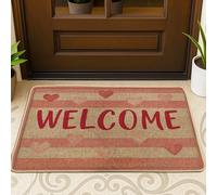 Paillasson Welcome Heart - Tapis d'entrée intérieur et extérieur rayé rouge pour décoration de Saint-Valentin, antidérapant et imperméable, facile à nettoyer, 73,6 x 43,2 cm
