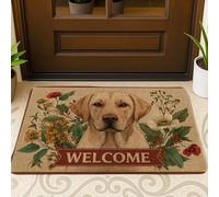 Paillasson « Welcome Labrador », tapis de bienvenue à motif floral naturel pour décoration intérieure et extérieure, antidérapant, facile à nettoyer, 73,6 x 43,2 cm