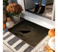 Paillasson Welcome Raven - Motif oiseau noir - Décoration extérieure et intérieure pour l'automne, en caoutchouc antidérapant, imperméable, absorbant la poussière, entretien facile, 73,6 x 43,2 cm