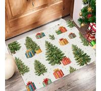 Paillassons Intérieur À Pois, Tapis Souples Lavables Coffret Cadeau Aquarelle, Paillasson Absorbant Antidérapant À Profil Bas pour Entrée Porte Avant Chiens, 80X120Cm Sapin De Noël Vert Foncé