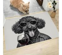 Paillassons Intérieur Caniche Portant Lunettes Soleil, Tapis Souples Lavables Animaux Anthropomorphes À La Mode, Paillasson Absorbant Antidérapant À Profil Bas Pour Entrée Porte,60 X 90 Cm Gris