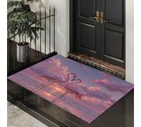 Paillassons Intérieur Des Flamants Roses Dans L'Eau,Tapis Souples Lavables Illustrations De Coucher De Soleil,Paillasson Absorbant Antidérapant À Profil Bas Pour Entrée Porte,40X60Cm Rose Orange