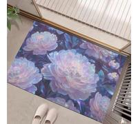 Paillassons Intérieur Motif Floral,Paillassons Souples Lavables En Machine, Pivoine Romantique Paillasson Absorbant Antidérapant À Profil Bas Pour Entrée,Porte Arrière Avant,45 X 75 cm Lavande