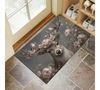 Paillassons Intérieur Motif Floraux Imprimés Animaliers, Tapis Souples Lavables Roses Cerfs Sika, Paillasson 80 x 120 cm Absorbant Antidérapant À Profil Bas Pour Entrée Porte Avant Chiens, Gris