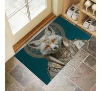 Paillassons Intérieur Motif Mignon Animal Portrait, Tapis Souples Lavables Conte Fées Renard, Paillasson 50 x 80 cm Absorbant Antidérapant À Profil Bas Pour Entrée Porte Avant Chiens, Bleu-Vert