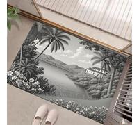 Paillassons Intérieur Palmiers Rivières Maisons, Tapis Souples Lavables Estampes De Paysages Tropicaux, Paillasson Absorbant Antidérapant À Profil Bas Pour Entrée Porte,50 X 80 Cm Noir Et Blanc