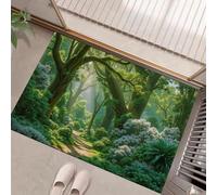 Paillassons Intérieur Paysage De Sentier Forestier Au Soleil, Tapis Souples Lavables Plantes Forestières, Paillasson Absorbant Antidérapant À Profil Bas Pour Entrée Porte,45 X 75 Cm Vert Émeraude