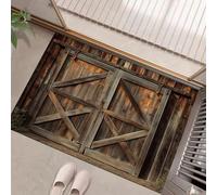 Paillassons Intérieur Porte En Bois De Ferme Vintage, Tapis Souples Lavables Architecture Rurale, Paillasson Absorbant Antidérapant À Profil Bas Pour Entrée Porte Avant Chiens, 50X80Cm Marron