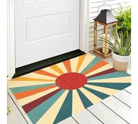 Paillassons Intérieur,Souples Lavables en Machine,Paillasson Absorbant Antidérapant À Profil Bas pour Entrée,Porte Arrière Avant,Soleil Rétro Abstrait 60X90Cm Rouge