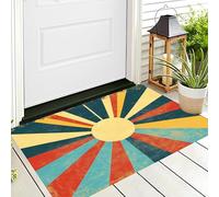 Paillassons Intérieur,Souples Lavables en Machine,Paillasson Absorbant Antidérapant À Profil Bas pour Entrée,Porte Arrière Avant,Rayons De Soleil Art Rétro 70X100Cm Jaune-Rouge