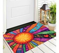Paillassons Intérieur,Souples Lavables en Machine,Paillasson Absorbant Antidérapant À Profil Bas pour Entrée,Porte Arrière Avant,Rayons De Soleil Art Fantastique 80X120Cm Orange-Rouge